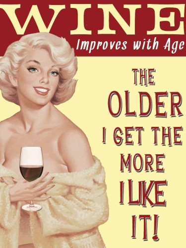 Metalowa reklama szyld tłoczony tin sign wino wine IMPROVES WITH AGE