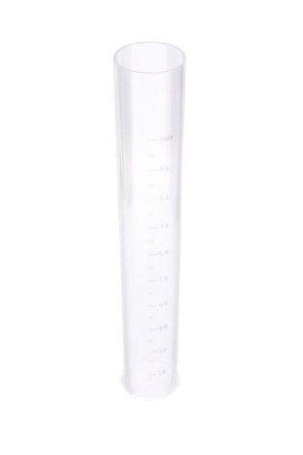 Cylinder 10-100ml z podziałką co 10ml. Wysokość cylindra 20cm, średnica wewnętrzna 2,9cm.